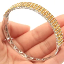 67x9 мм Элегантный Золотой Цитрин SheCrown обручение серебряный браслет 7.5in