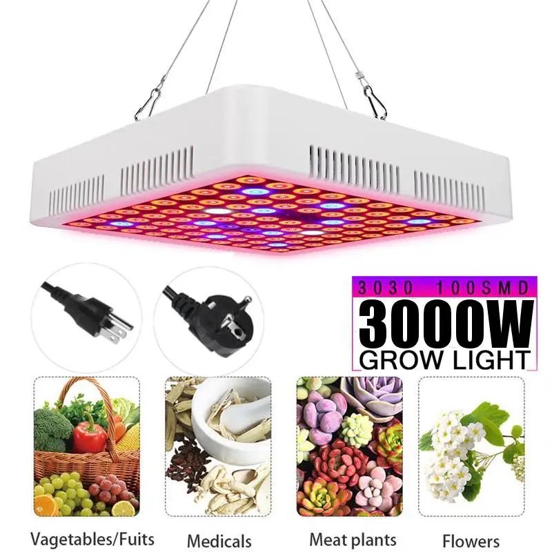 Светодиодный светильник для выращивания растений, 3000 Вт, AC85-265V, полный спектр, светильник для растений, для выращивания цветов, США/ЕС