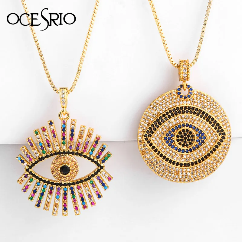 

Evil Eye Necklace For Womens Gold Cubic Zirconia Blue Eye Pendant Long Chain Necklace Turkish Luckly Jewelry Accessories nke-p47