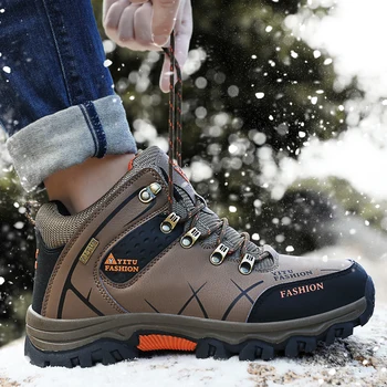 

Big Size 47 Brand Super Warm Men's Winter Leather Men Waterproof Rubber Snow Boots Leisure Boots England Retro Shoes For Men