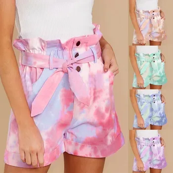 

Women's High Waist Shorts Tie Dye Printed Loose Casual Shorts Women 2020 Summer Feamle Streetwear Bow-knot Shorts Large Size