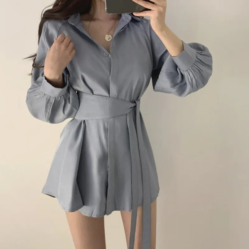 2019 New Fall Women Korea Elegant Lantern Sleeve Shirt Turn Down Collar ...