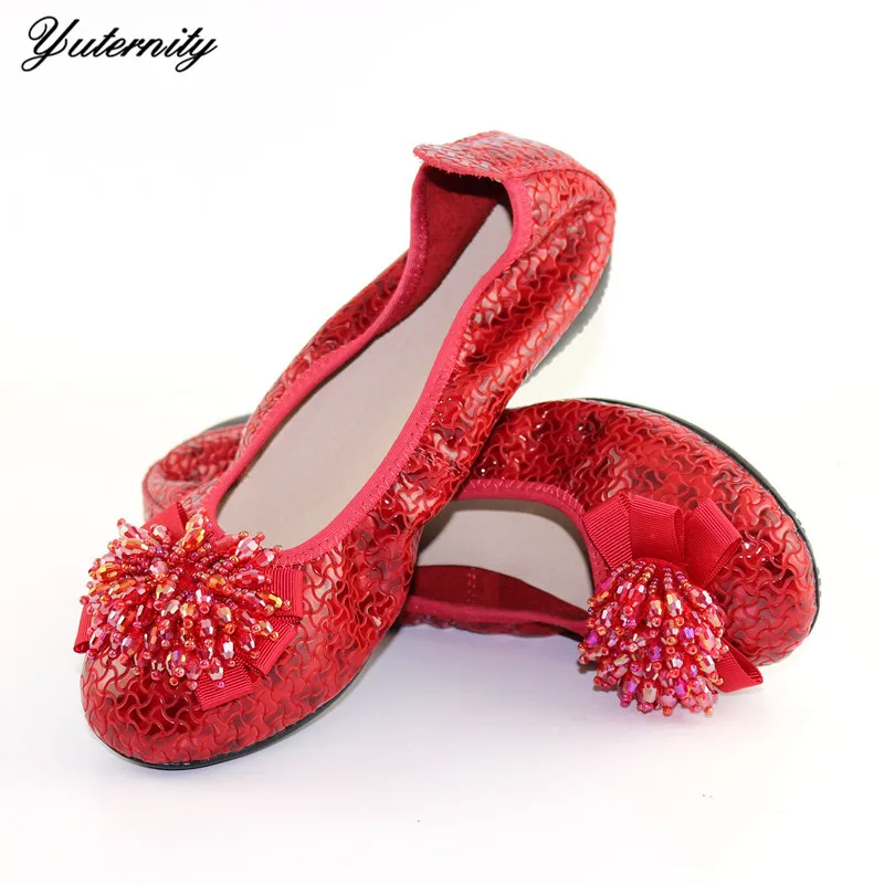 

Yuternity 2019 New Arrival Casual Ladies Shoes For Party Dress Beads Decoration Shoes Italian Round Heels Shoes For Party