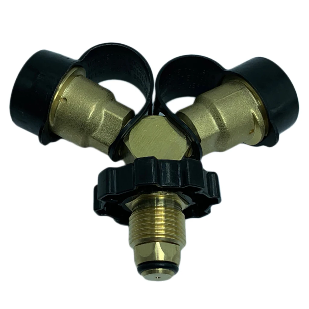 Propane Y-Splitter Adapter POL to QCC Gas Tank Hose Dual Tee Connector Brass