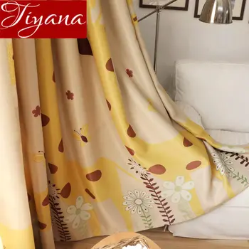 

Yellow Curtain Giraffe Cartoon for Kids Baby Room Butterfly Pattern Window Bedroom Blackout Sheer Fabric Blinds X627#30