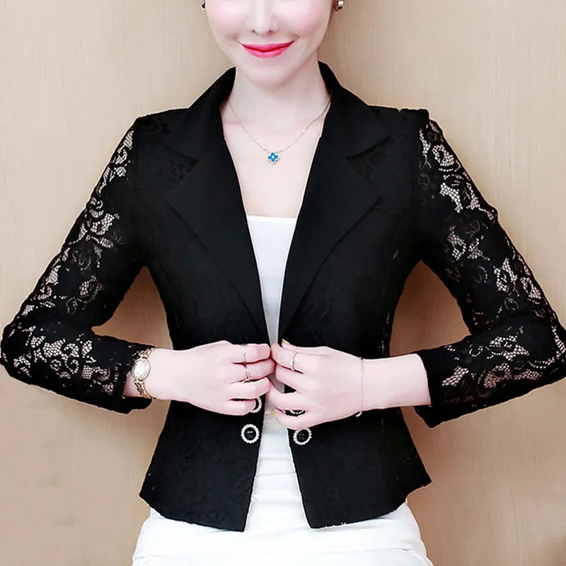 Manteau élégant en dentelle creuse de couleur unie