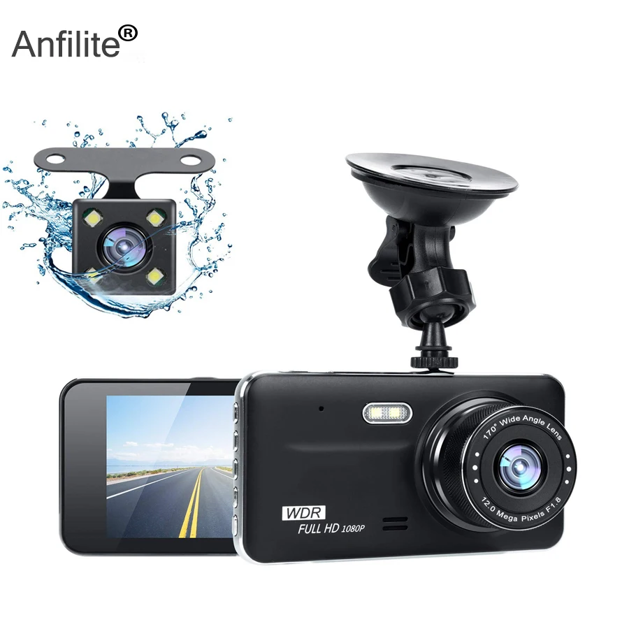 Anfilite 4," Автомобильный видеорегистратор Камера FHD 1080P видеорегистратор авто регистратор двойной объектив ночное видение с парковочным монитором видео регистратор