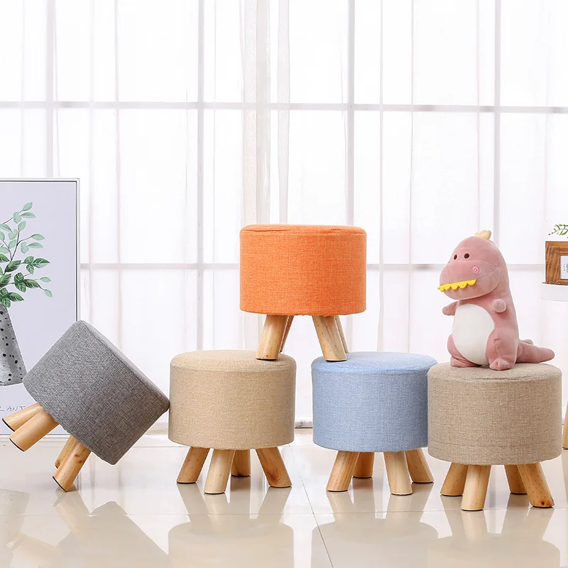 

Creative Solid Wood Low Chair Fabric Sofa And Tea Table Footstool Household Shoes Cute Small Stool Manufacturers Wholesale
