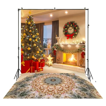 

HUAYI Christmas Backdrops for Photography Indoor Stove Carpet Photo Background Vinyl Xmas Family Party Pictures Studio XT-7405