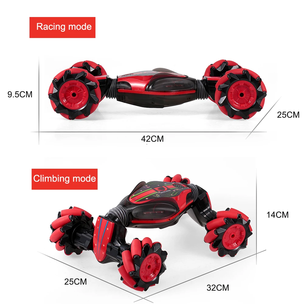 2.4GHz 4WD RC Stunt Car Off Road Car RC Deformable All-Terrain Double-Sided Car with Gesture Sensor Watch Lights Music Kids Toy