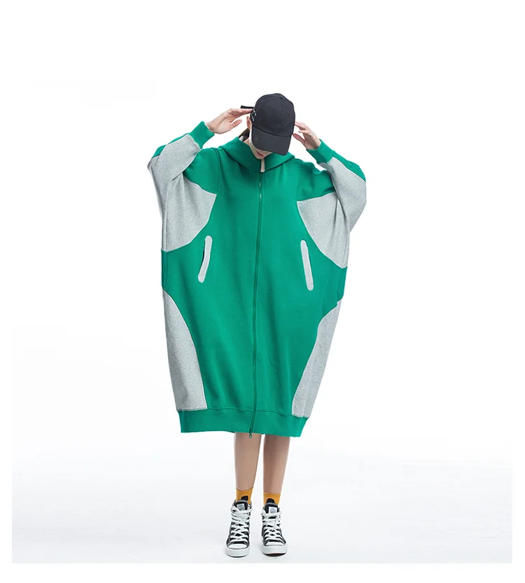 Women Spring Autumn New Casual Ultra Loose Long Hooded Knitted Cotton Sweatshirt Ladies Oversize Hoodies Coat