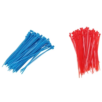 

200 Pcs 2.5mmx100mm Nylon Cable Wire Zip Ties Cord Wrap Strap - 100 Pcs Red & 100 Pcs Blue