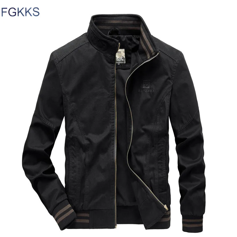 Fgkks модные брендовые мужские куртки, мужские одноцветные дикие куртки, Осень-зима, новые мужские хлопковые куртки с стоячим воротником, пальто