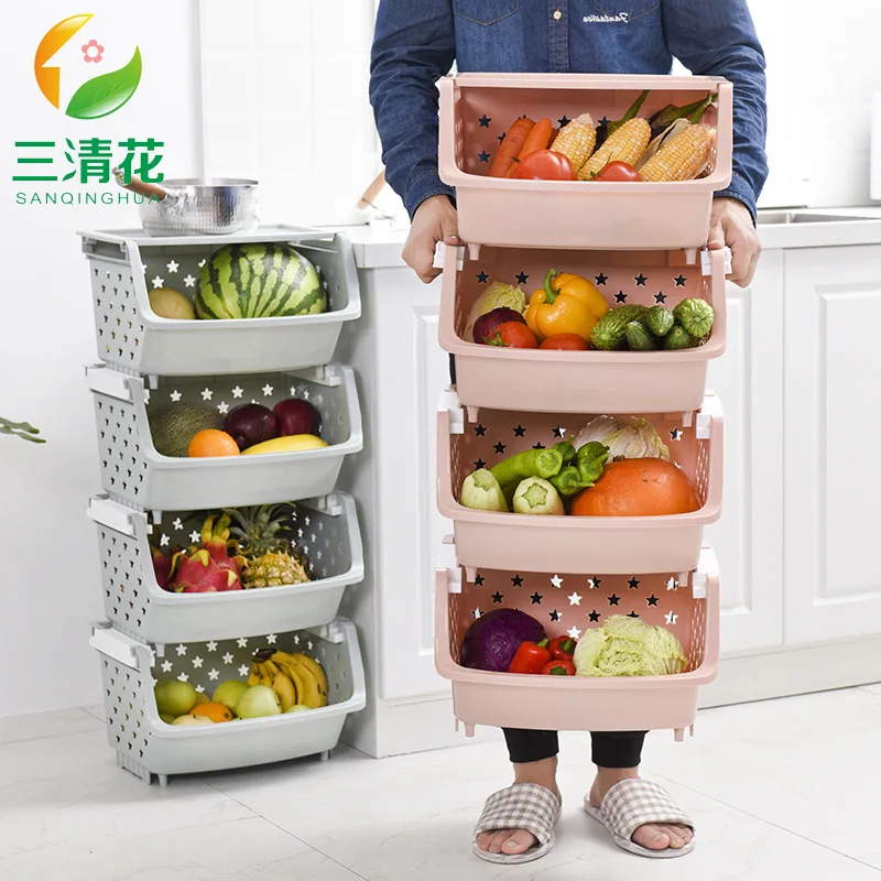 

Sanqing Flower Multilayer-Superimposed Kitchen Shelves CHILDREN'S Toy Snacks Storage Box Stamped Plastic Fruit And Vegetable Bas