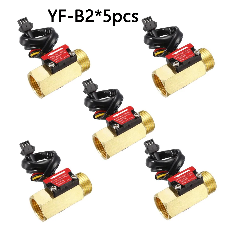 

Water Flow Sensor G1/2" BSPP 1-25L/Min YF-B2 5 Pieces Female Outlet Male Inlet