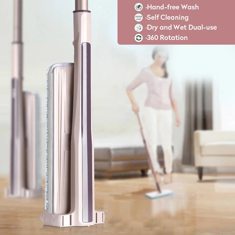 

Stainless Steel Flat Mop Free Hand Washing Spin Mop Home House Office Cleaning Tool Microfiber Kitchen Bathroom Floor Clean
