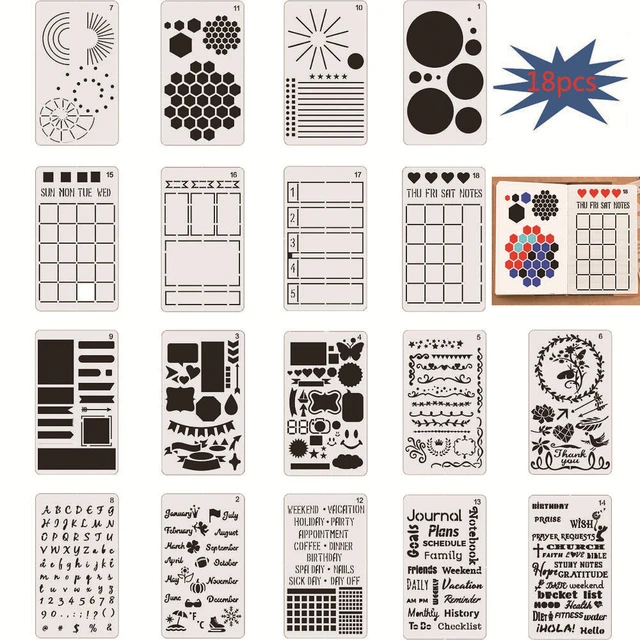 BULLETstencils Starter Set - Featuring 12 Journal Stencils: Includes Word  Stencils, Circle Stencils, Drawing Stencils, Icons, Charts, Shapes, & Much