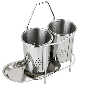 

Desktop Tableware Storage Double Cylinder Chopstick Cages Reinforced Forks Spoons Rack Kitchen Shelves Cutlery Organizer Drain R