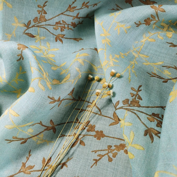 Yellow flower branch pure ramie stitching printing high-end designer fabric | Дом и сад