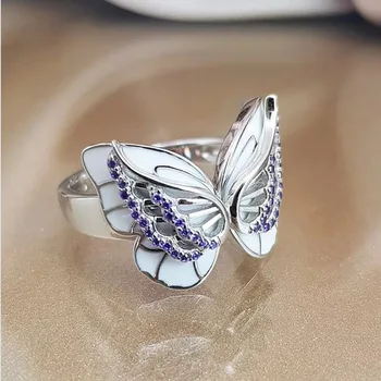 

Fashion Design Butterfly Rings for Women Elegant Enamel Purple Zircon Crystal Wedding Band Rings Chic Jewelry