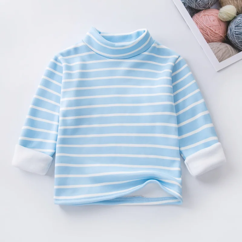 Г. Зимние Детские рубашки футболка с длинными рукавами для детей, флисовые топы для девочек, яркие цвета, теплый подростковый свитшот для мальчиков - Цвет: stripe blue