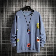 

GlacialWhale Crewneck Sweatshirt Men 2021 New Winter Printed Oversized Japanese Streetwear Blue Hoodie Men Sweatshirts Hoodies