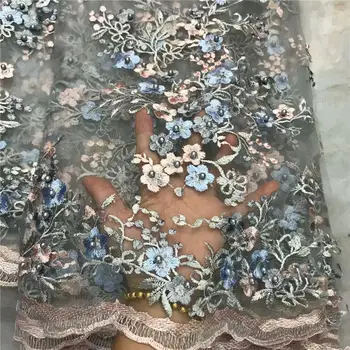 

2020 Latest Sky Blue African Guipure lace very neat embroidery Nigerian cord lace fabric with beads high quality 5 yards