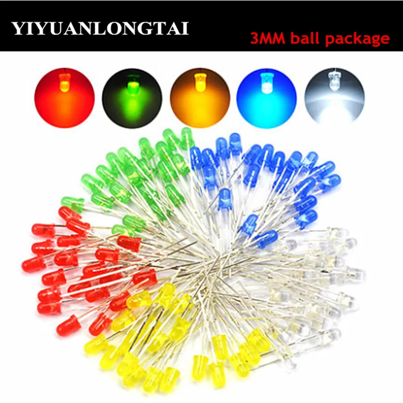 60/80/100pcs 3Mm LED Light-emitting diode repair kit F3 red green yellow blue white direct light ball package | Лампы и освещение
