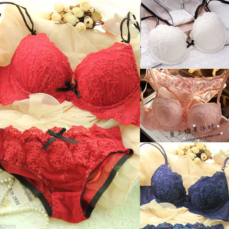 

Hot 2Pcs Women Romantic Lace Bra Sets Underwear Female Lady Floral Flower Set Push Up Bc Bra And Panty Set