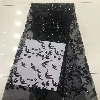 

2019 New High quality Black Embroidery African tulle lace French net lace fabric with Sequins for party dress