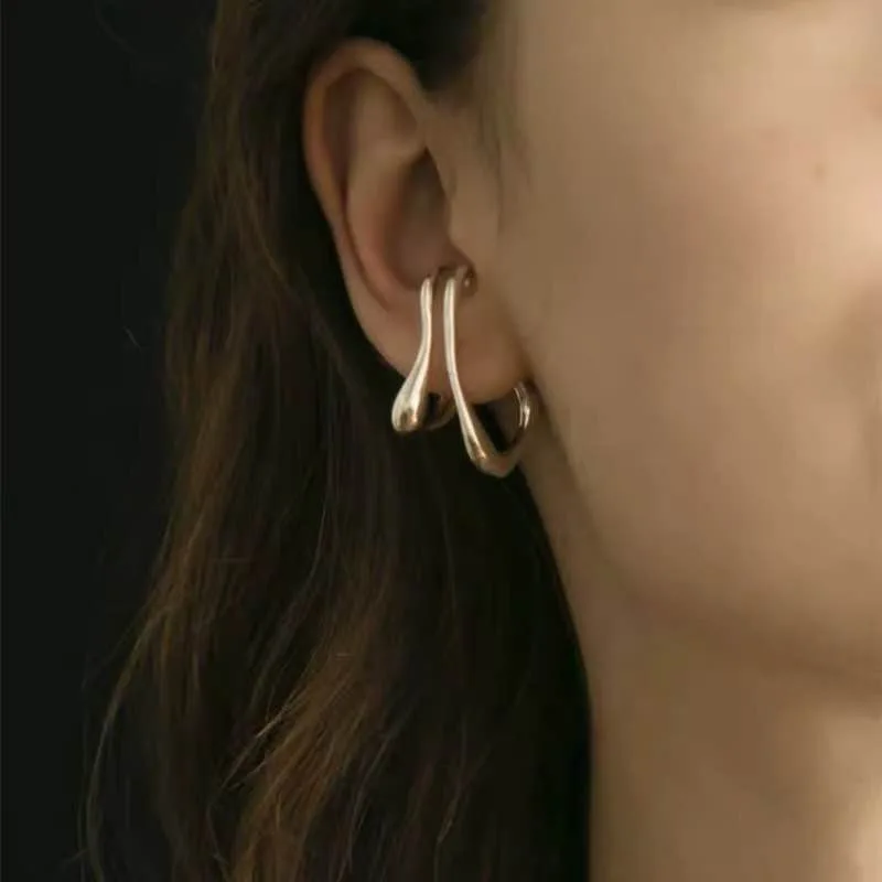 AOMU French Elegant Double Layer Irregular Ear Clip Simple Metal Ear Cuff For Women No Piercing Jewelry Gifts ear clip earrings clip earrings ear clip