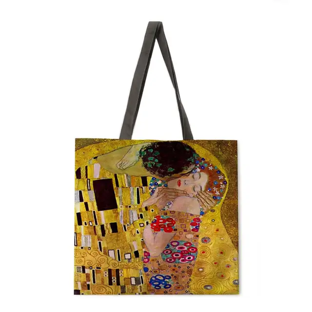 Golden oil painting leisure tote bag linen bag reusable shopping bag outdoor beach bag leisure tote bag 3