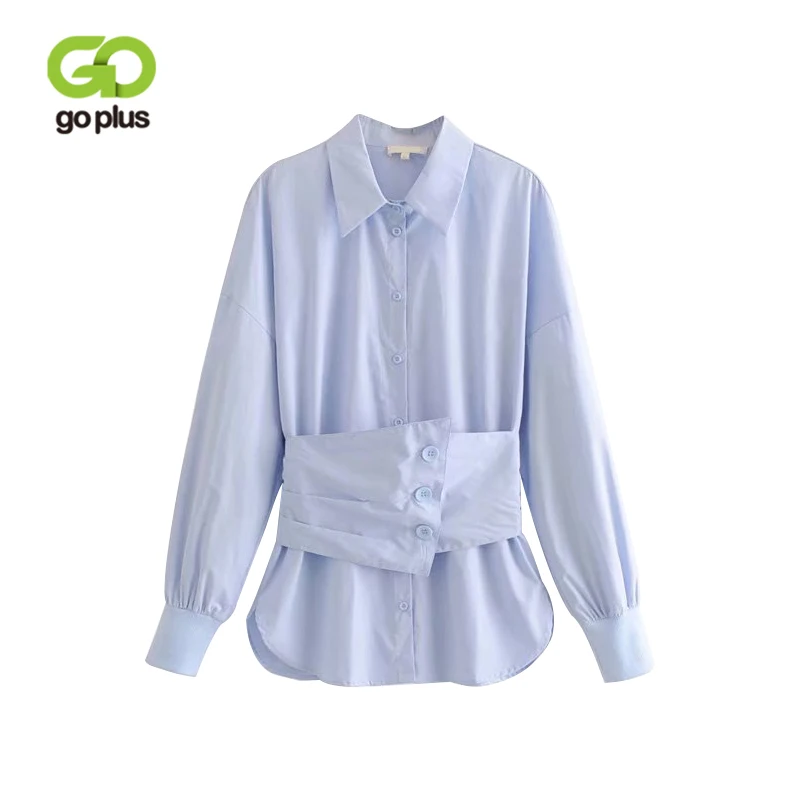 

GOPLUS Women Blouses 2019 Autumn Winter Buttons Office Ladies Elegant Shirts Turn-down Collar Blouse+Girdle Woman Retro Tops