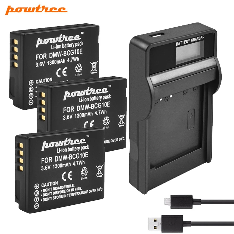 Powtree 1300 мА-ч для цифрового фотоаппарата Panasonic Lumix DMW BCG10 BCG10E DMC-3D1 DMC-TZ7 DMC-TZ8 DMC-TZ10 DMC-TZ18 DMCTZ19