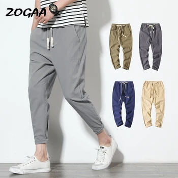 

ZOGAA Cotton Linen Joggers Black Men's Harem Pants Solid Fitness Casual Ankle-Length Mens Trousers Summer Streetwear Clothes