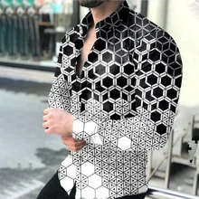 Chemises à col rabattu boutonné pour hommes, Streetwear décontracté à manches longues avec impression numérique, à la mode, printemps automne, 2021