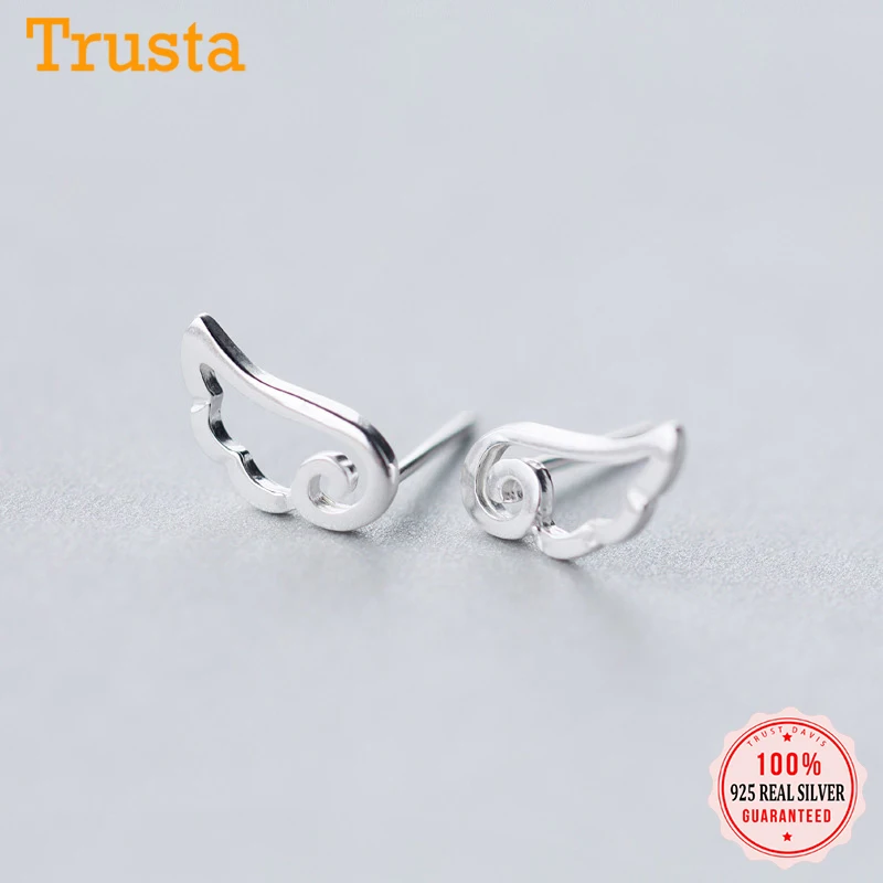 Женские серьги гвоздики из серебра 100% пробы с крыльями ангела|earrings gift|angel wing stud