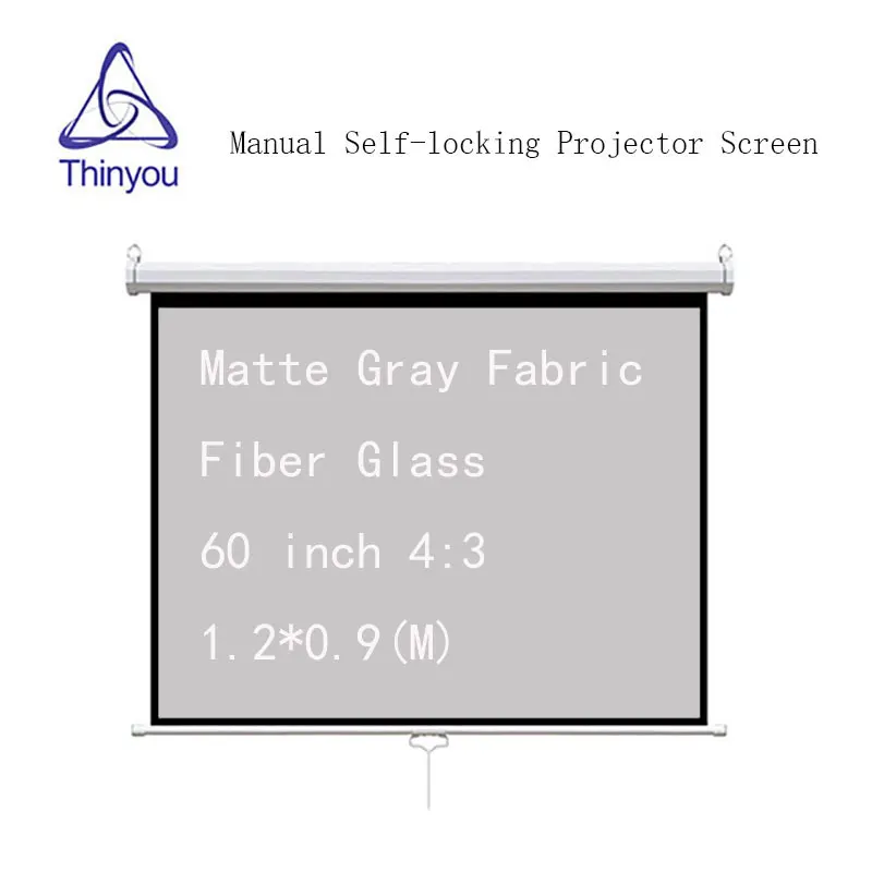 Thinyou 60 inch 4:3 projector Screen Manual Auto Self-Locking Matte Gray Fabric Fiber Glass Manual for projector Pull Down Scree