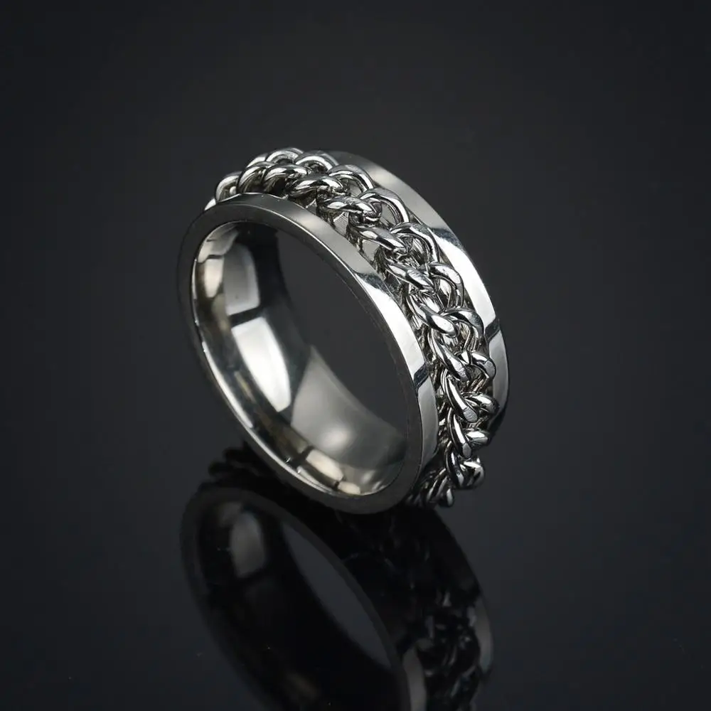 Punk Titanium Steel Roman Numeral Twist Chain Rings 6/8mm for Men