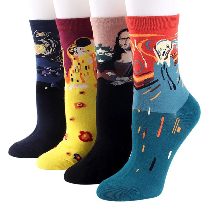 NDUCJSI Colorful Print Cotton Socks Funny Oil Painting Fashion Night Winter Male Female Van Gogh Art one pair Men Happy Socks