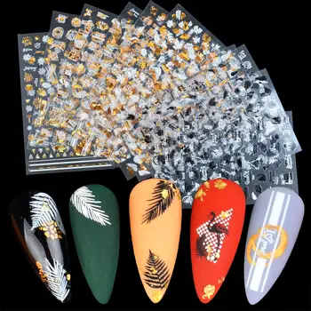 

LCJ 3D Letters Nail Sticker Black Gold Leaf Sliders Autumn Design Nail Art Adhesive Decal Russia Words Manicure Tattoos