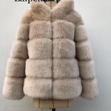 Laipelar/ Новое поступление, Женское зимнее плотное пальто из настоящего меха, куртка из лисьего меха с капюшоном, верхняя одежда с воротником лисы с капюшоном