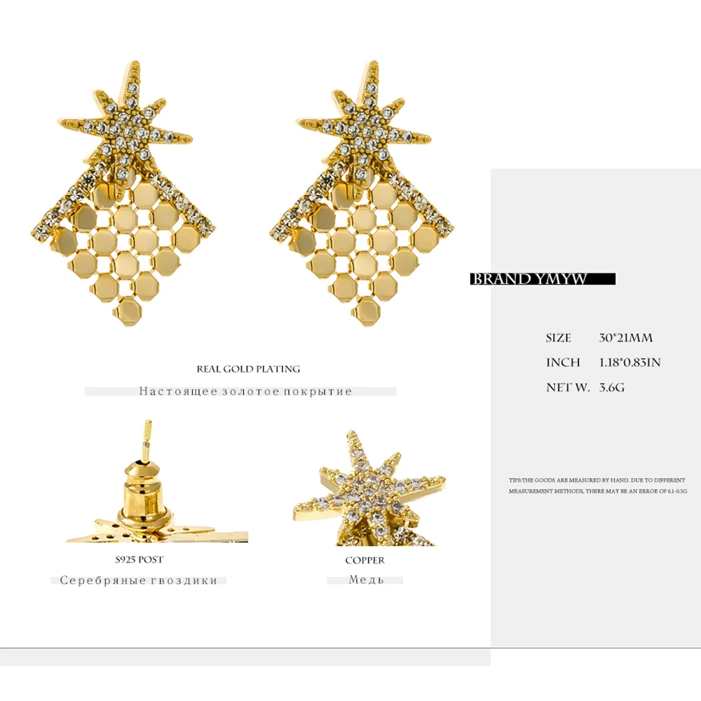 YMYW кубического циркония из пайеток звёздные серьги-гвоздики ...