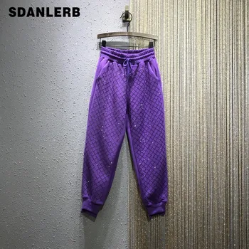 

Thick Warm Pants Women's New Winter Pants Elastic-Waist Loose-Fit Hot Drilling Beam Leg Harem Pants Studnets Trousers Femme