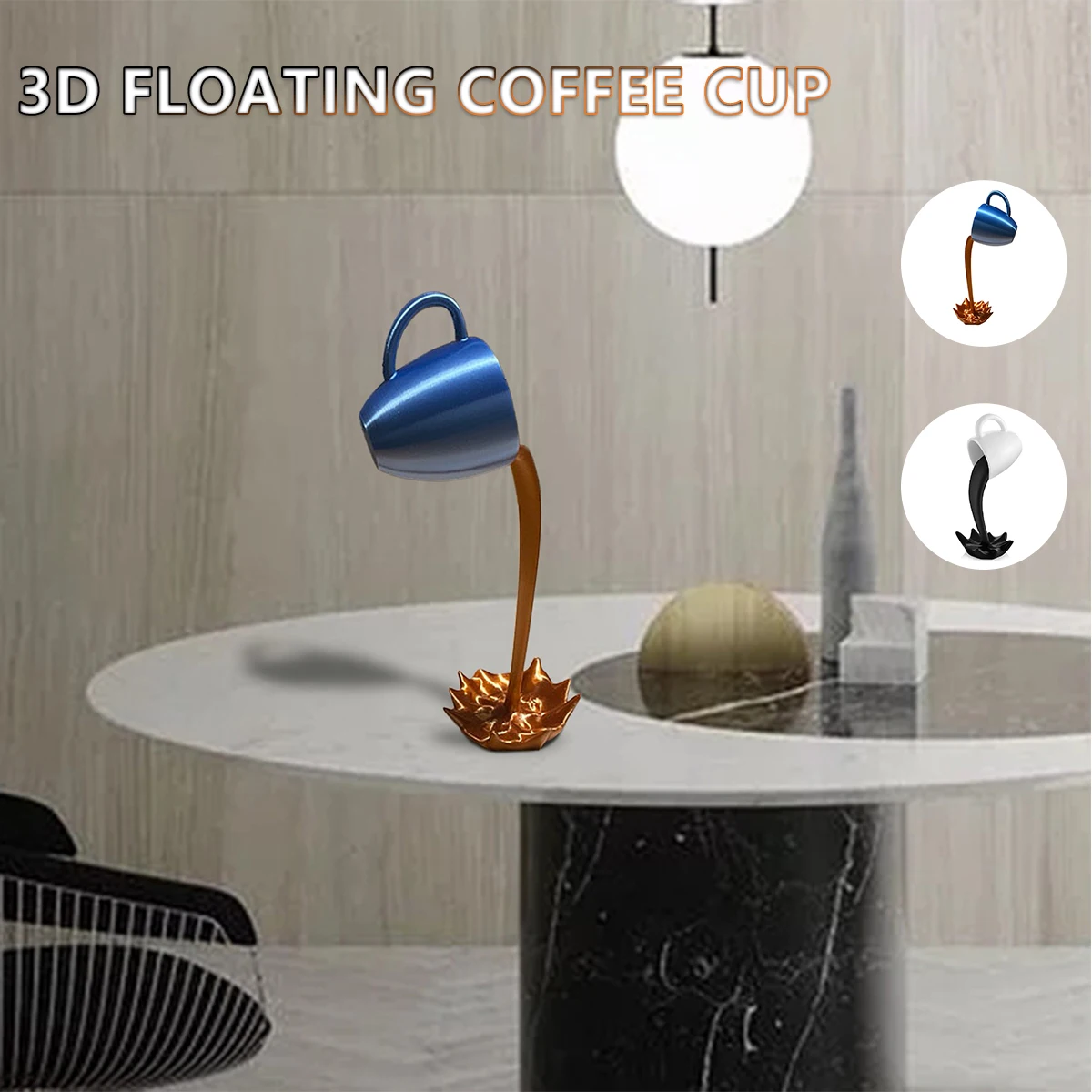 3D Resin Coffee Cup Floating Splashing Sculpture Kitchen Decoration Magic Creative Desktop Home | Дом и сад