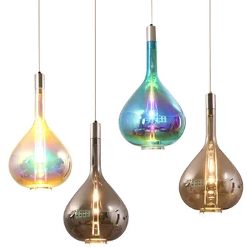 

HAIXIANG 1.9ft LED Mirror Cognac Glass Pendant Light Island Drops Lamp for Dining Room Lamp