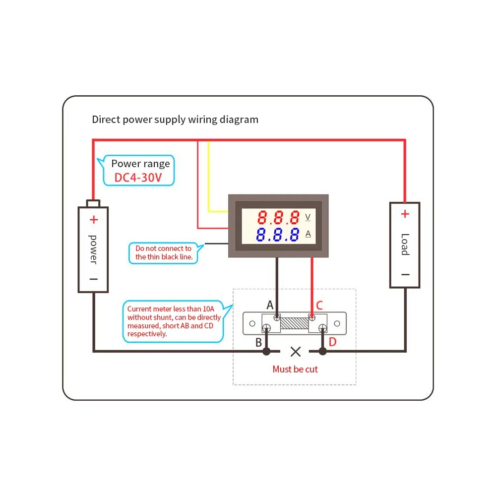 Вольтметр амперметр цифровой 100v 10a встраиваемый схема подключения