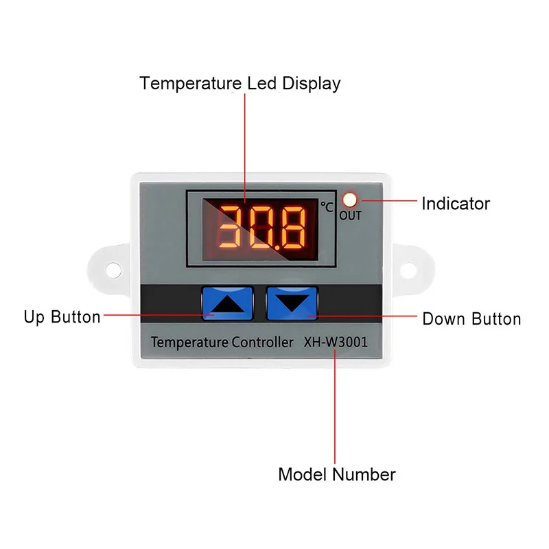 XH-W3001 W3001 контроллер температуры цифровой светодиодный микрокомпьютер переключатель термометр терморегулятор 12 В 24 В 220 В W3001 термостат