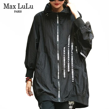 

Max LuLu Autumn 2019 Fashion Korean Style Windbreaker Ladies Punk Clothes Womens Zipper Printed Long Trench Vintage Hooded Coats