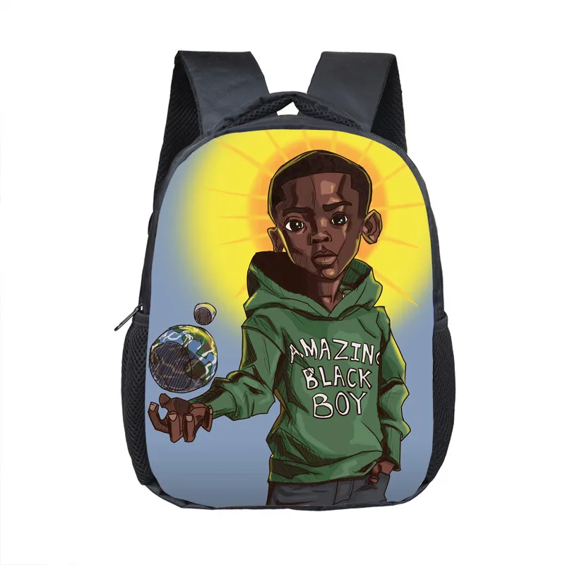 Удивительный Черный рюкзак с принтом для мальчиков, афро-коричневый Детский рюкзак для детского сада, детские школьные сумки, мультяшный рюкзак для переноски детей, детская книжная сумка - Цвет: 12afroboys02